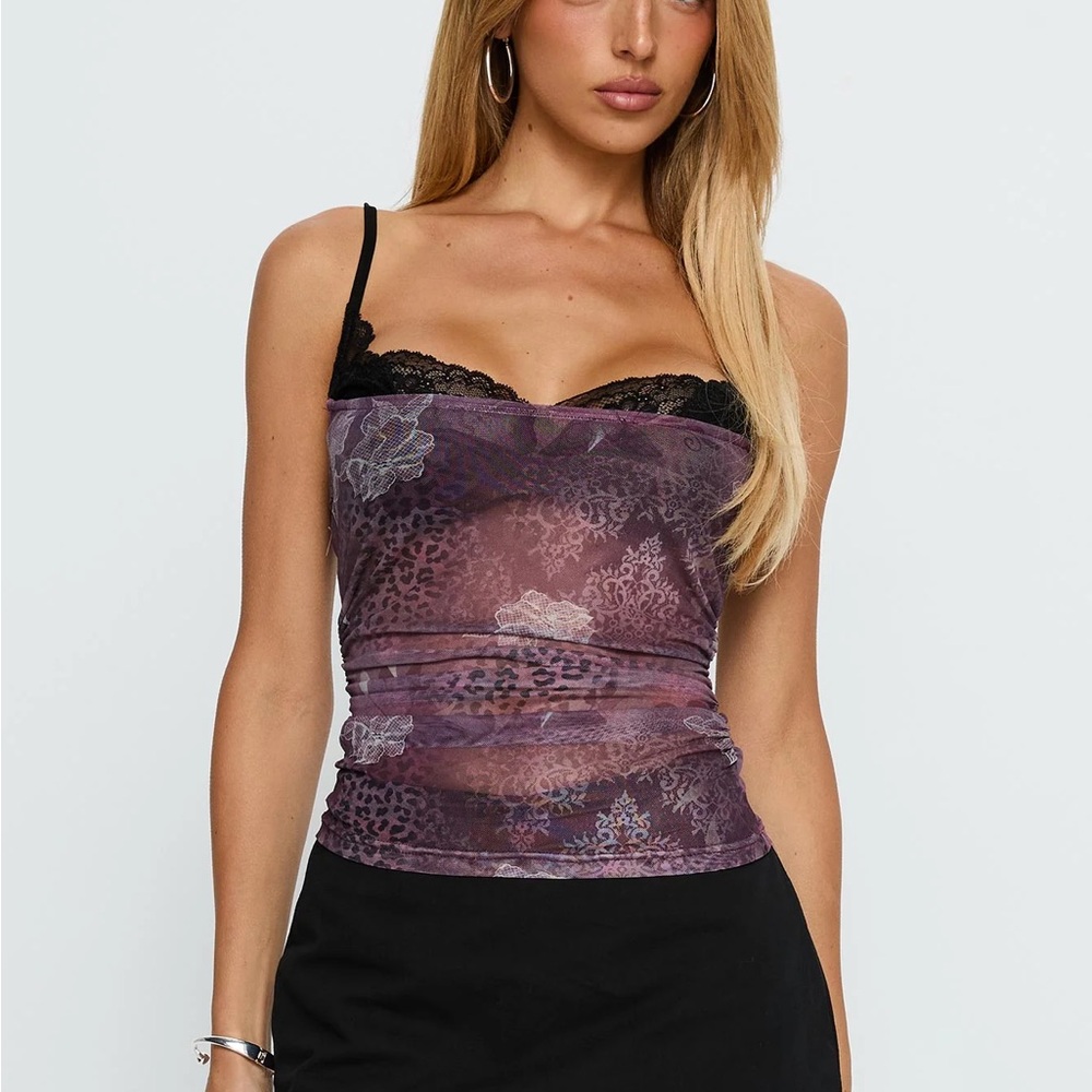Princess Polly Worldly Mesh Bra Layered Corset Top Purple US 4